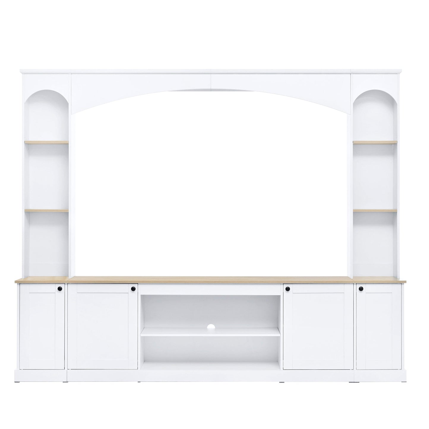 Entertainment Center Arched Wall Unit White MDF Fits TV 91.6x14.9x73.8 In