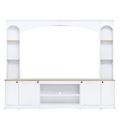 Entertainment Center Arched Wall Unit White MDF Fits TV 91.6x14.9x73.8 In