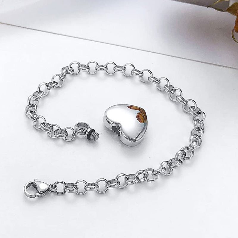 European And American-style Stainless Steel Round Pearl Chain Bracelet With A Heart Shape