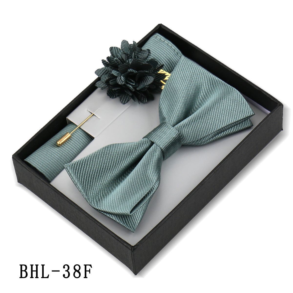 Mens Bow Tie, Pocket Square, And Brooch Gift Set