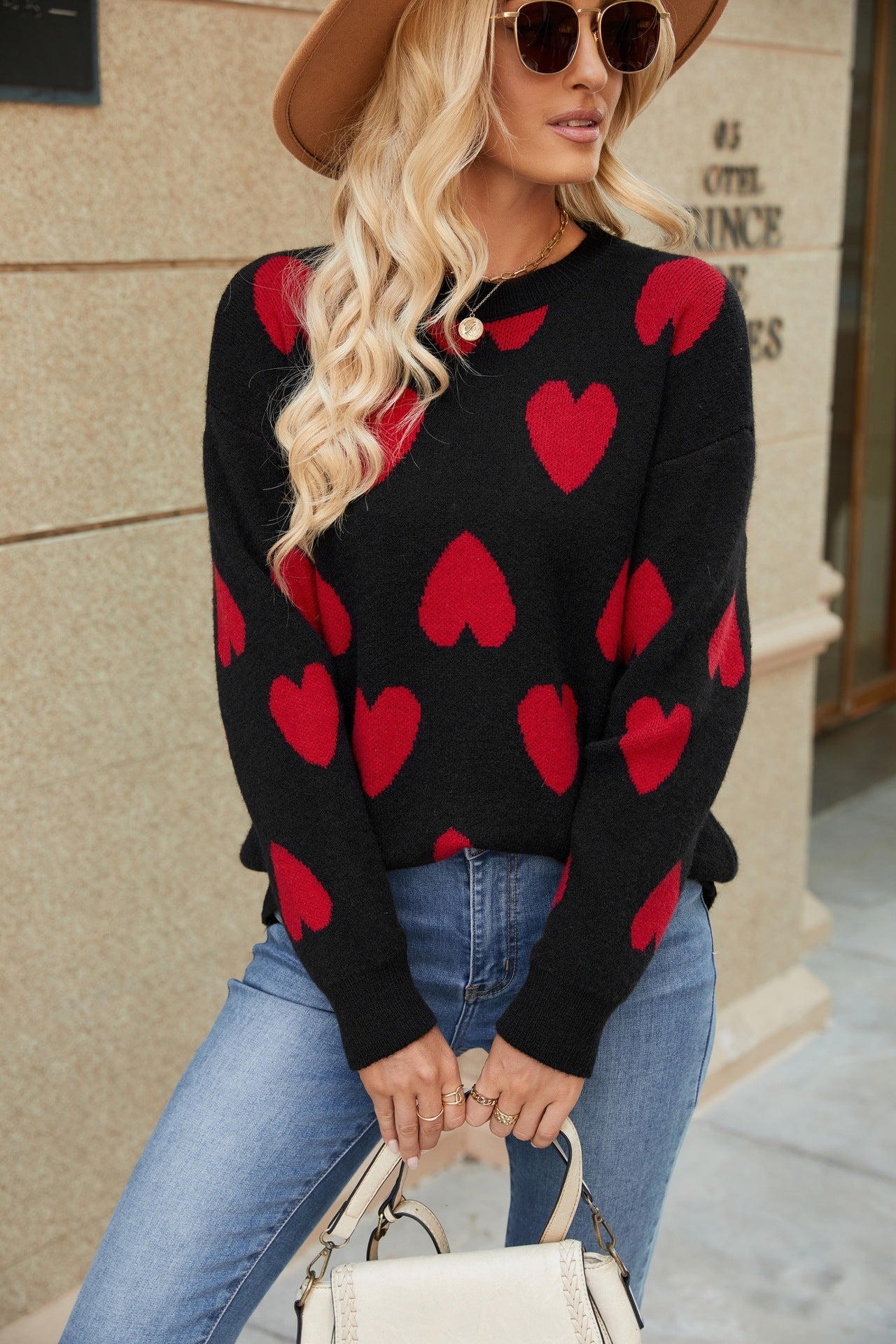 Knitted Jacquard Crew-neck Pullover Long-sleeve Knitwear Sweater