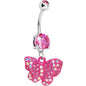 Pink Gem Sparkling Butterfly Dangle Belly Ring