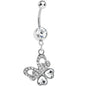 Crystalline Gem Paved Heart Wing Butterfly Belly Ring