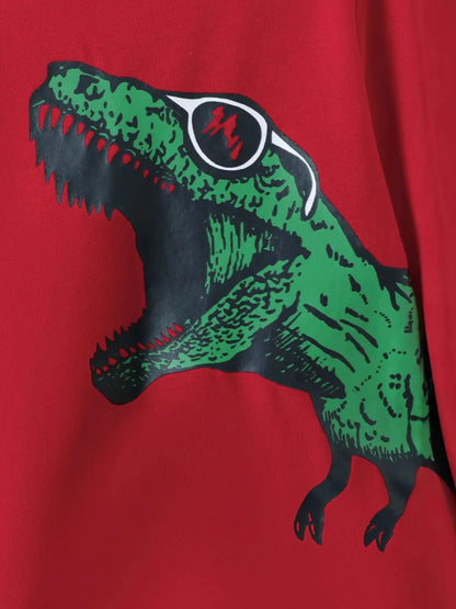 Dinosaur Round Neck Long Sleeve Top and Distressed Pants Set