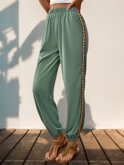 Perfee Weave Band Patchwork Elastic Waist Joggers