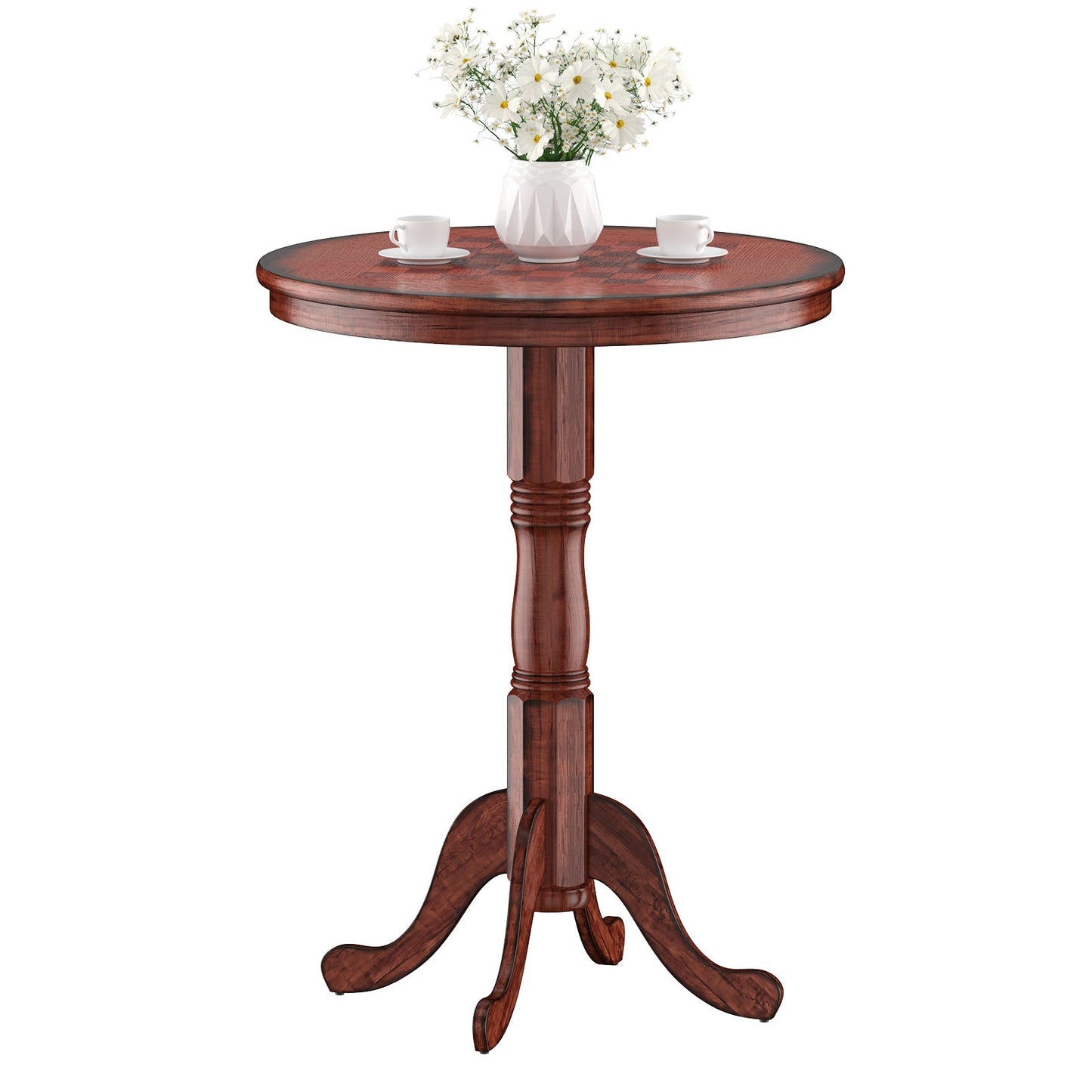 42 Inch Wooden Round Pub Pedestal Side Table with Chessboard