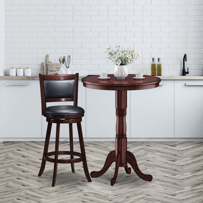 42 Inch Wooden Round Pub Pedestal Side Table with Chessboard
