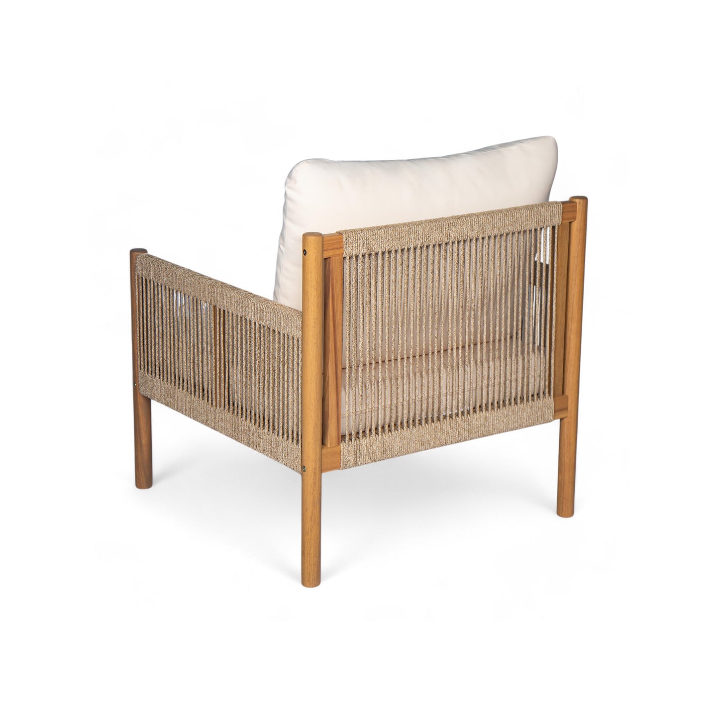 Outdoor Lounge Chair Solid Wood Teak Woven Polyester Cushion Set of 2