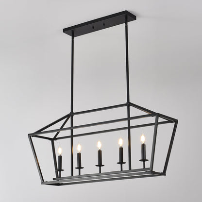 Chandelier Industrial Linear 5-Light Matte Black Metal Pendant 39 In