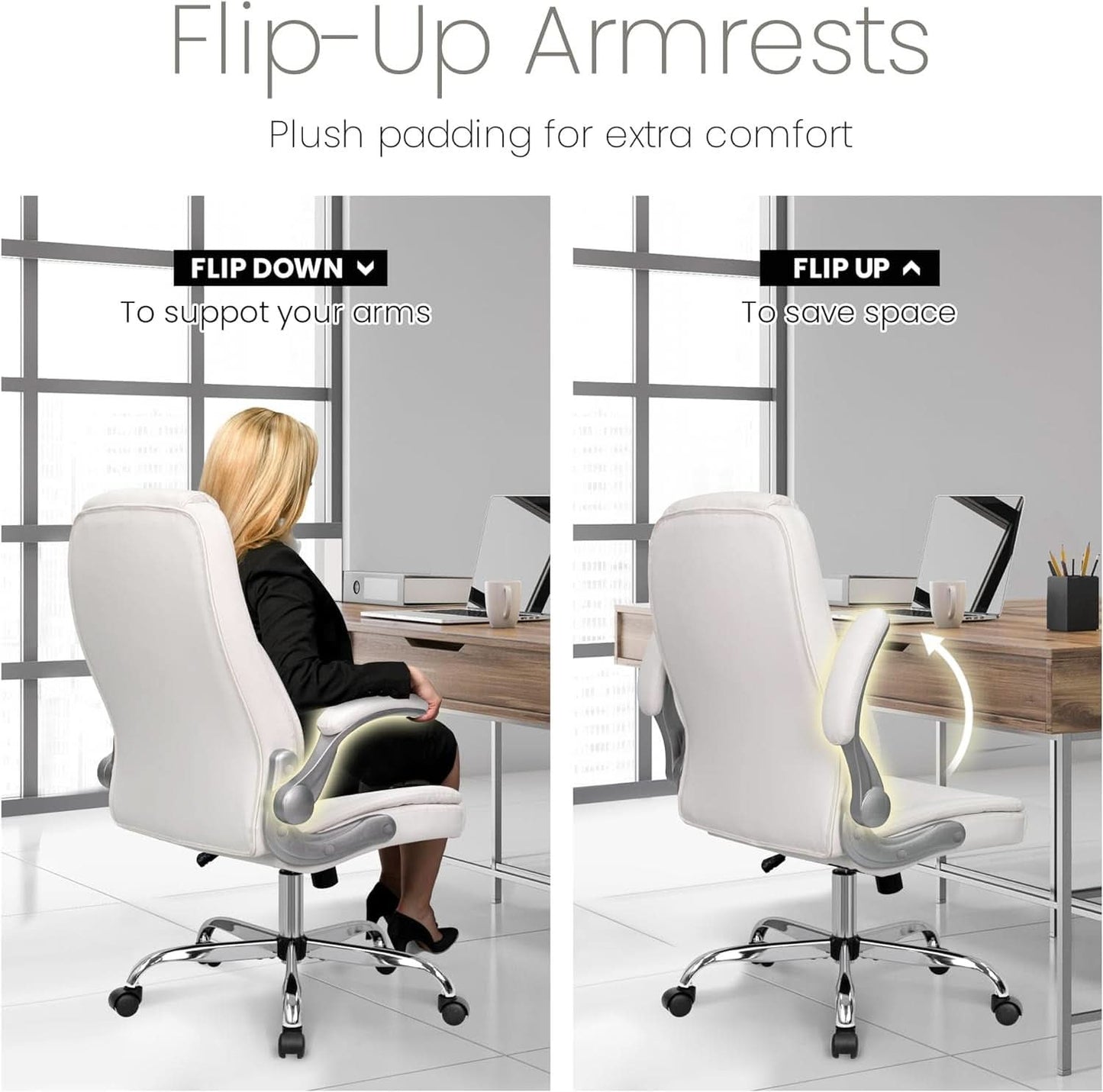 White Ergonomic Office Chair With Lumbar Support Adjustable