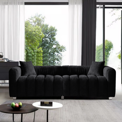 Sofa Modular Velvet Teddy Black 3 Seat Metal Legs 87 In 750 LB