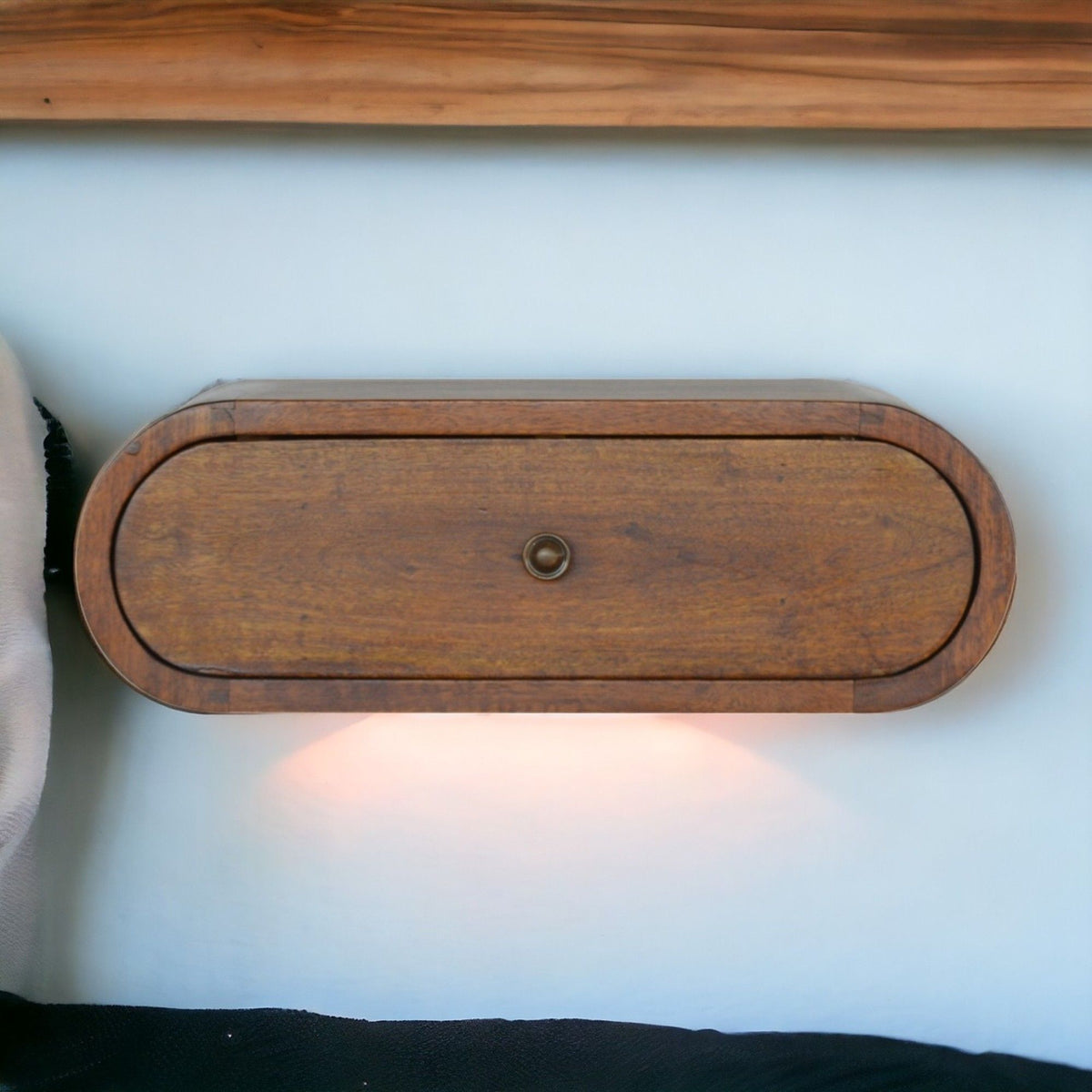 Wall Mounted Round Bedside Table - Chestnut