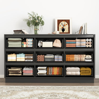 Mid-Century 9-Drawer Black Wave Dresser 59.1x15.7x31.6