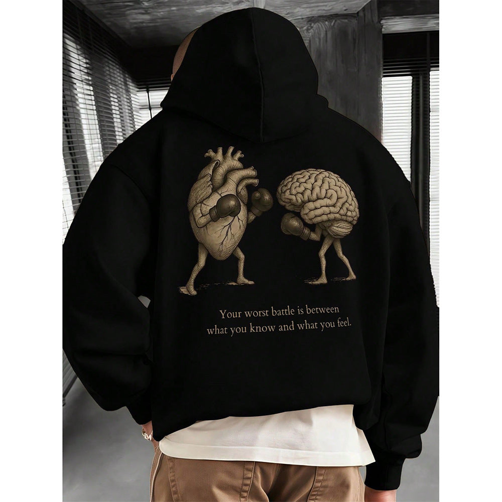 Mens Loose-fit Casual Printed Hooded Sweatshirt