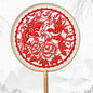 Chinese Paper-Cut Silk Round Hand Fan with Tassel