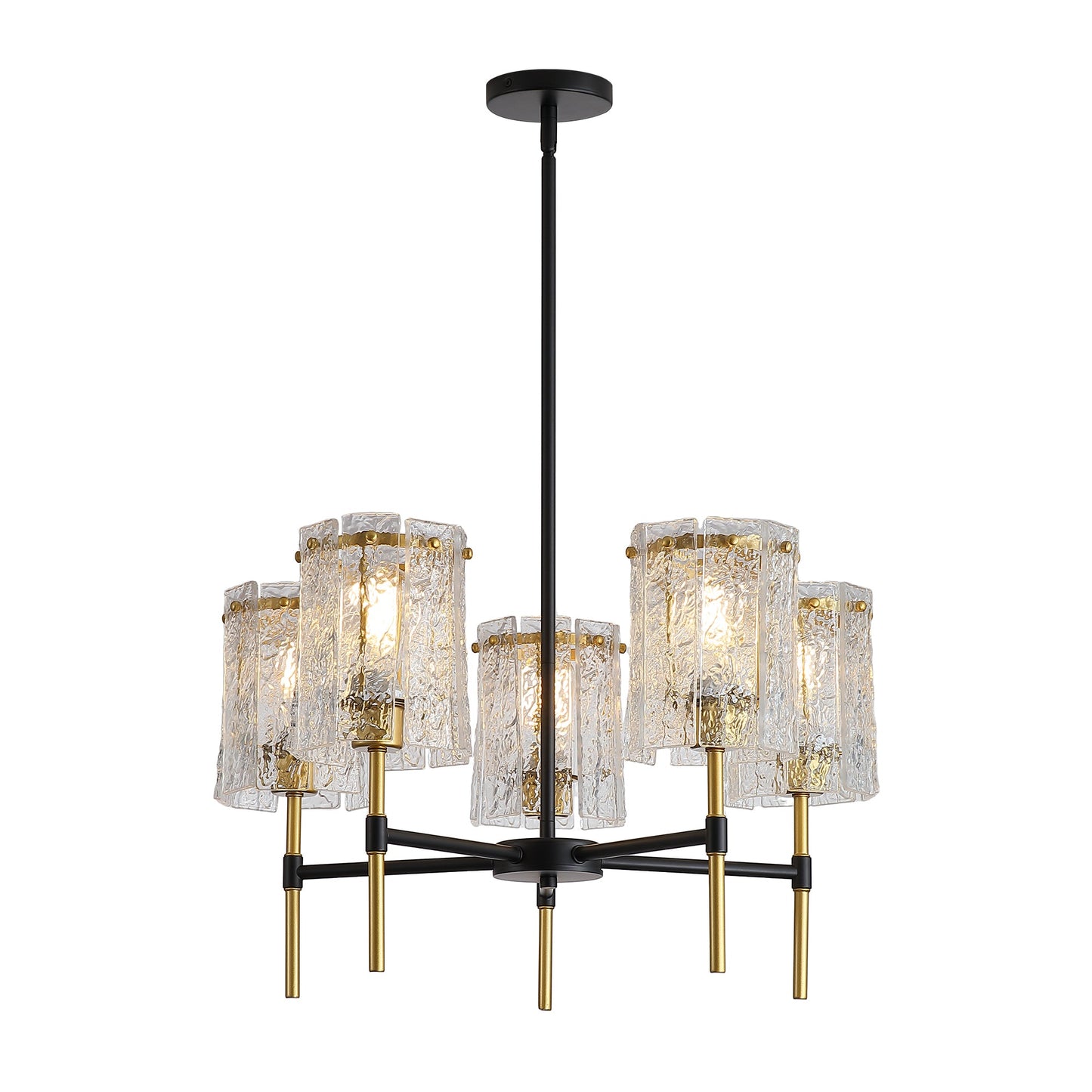 Chandelier 5-Light Black Gold Farmhouse Textured Glass Pendant Modern