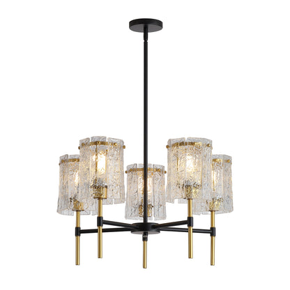 Chandelier 5-Light Black Gold Farmhouse Textured Glass Pendant Modern