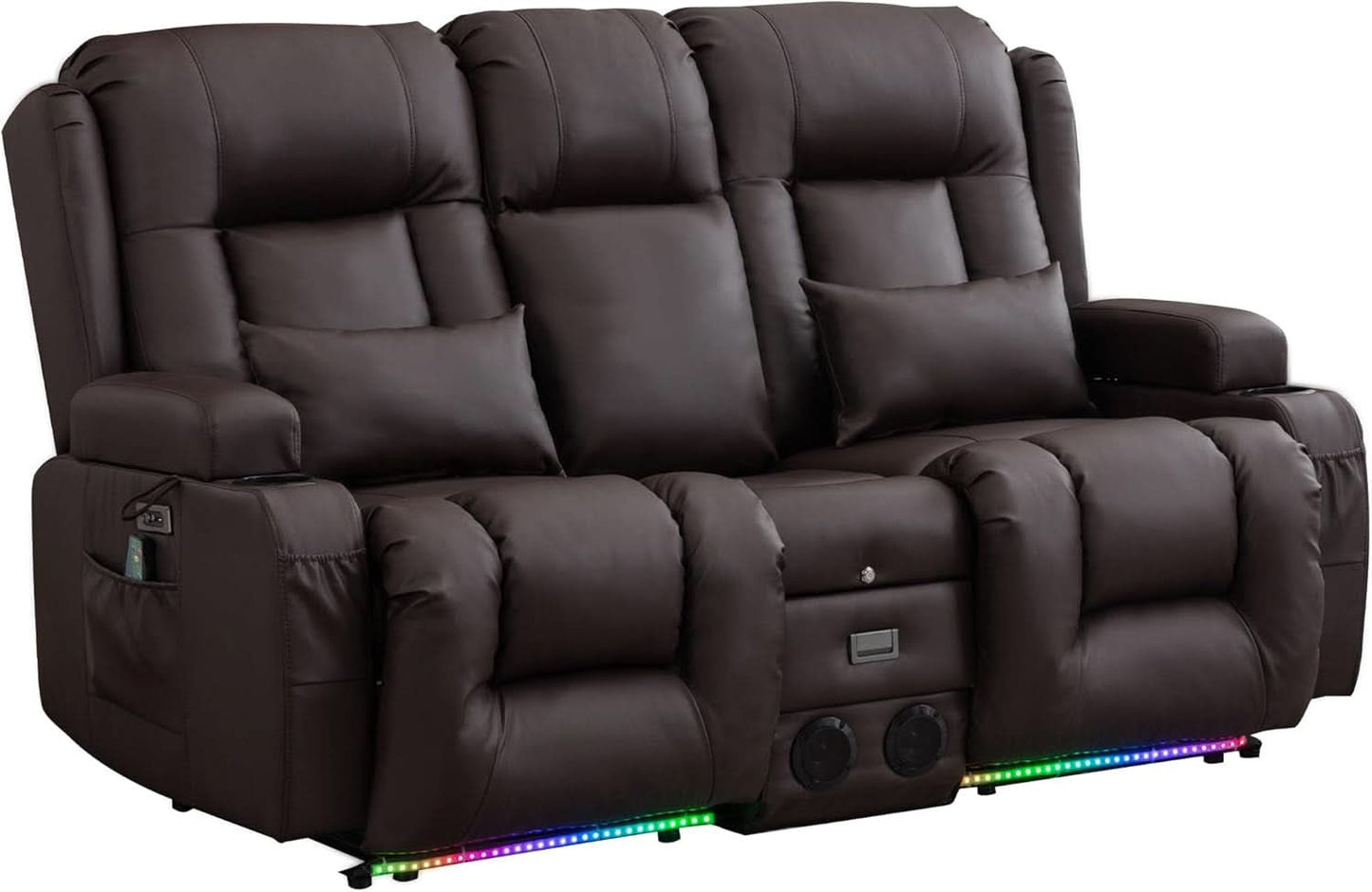 Power Loveseat Recliner Sofa With Massage And Heat Brown
