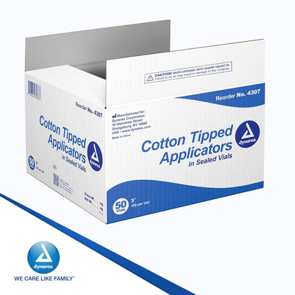 Dynarex Cotton Tip Applicators in Sealed Vial - 3" Length, 100ea/vial, 50vials/cs (5000 Count)