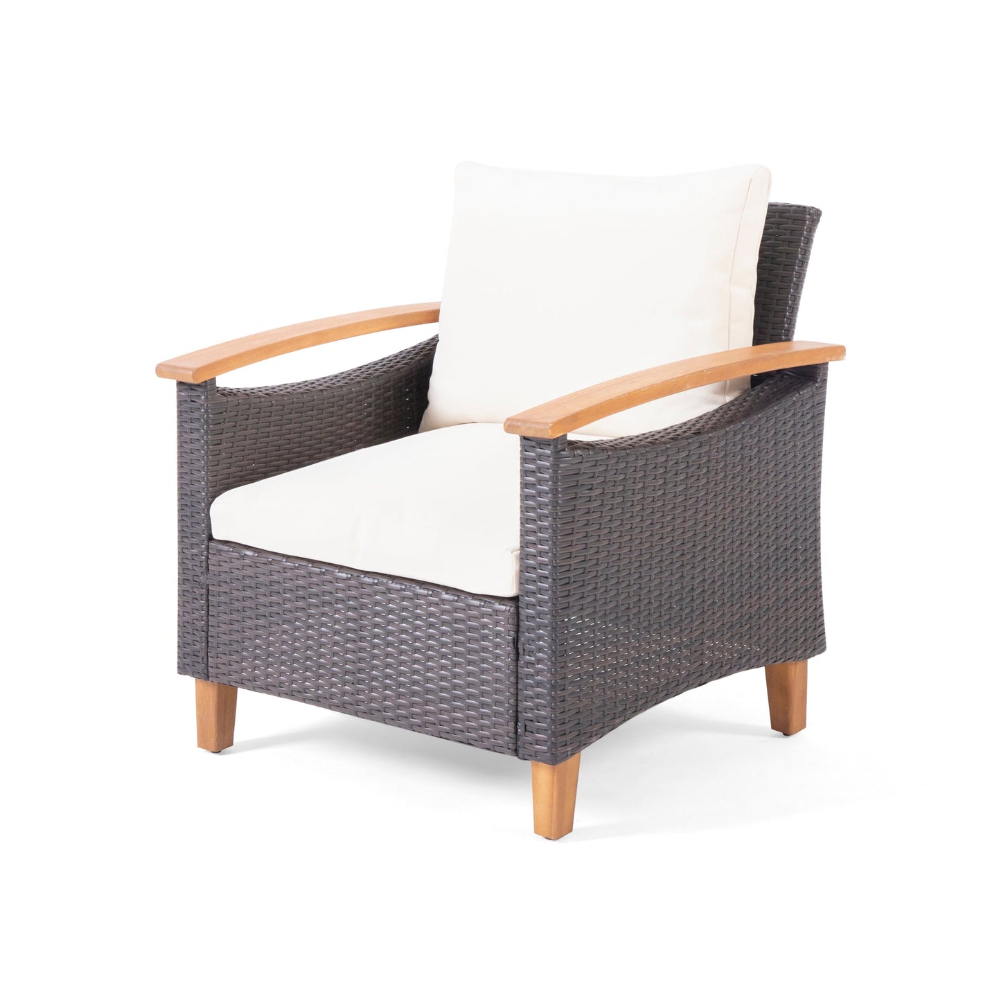 Outdoor Patio Set PE Rattan Acacia Wood Teak Cushions 4 Piece