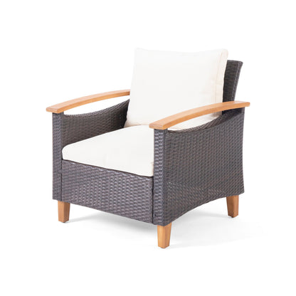 Outdoor Patio Set PE Rattan Acacia Wood Teak Cushions 4 Piece