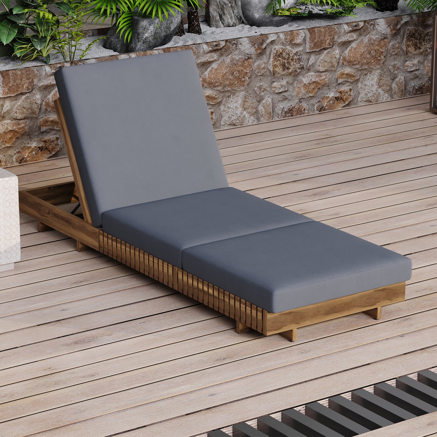 Outdoor Chaise Lounge Acacia Wood Dark Gray 6 Position Adjustable
