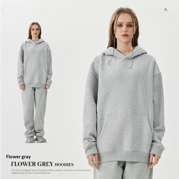 American-style Trendy Brand Fleece-lined Extra-thick Hoodie And Sweatpants Tracksuit Set