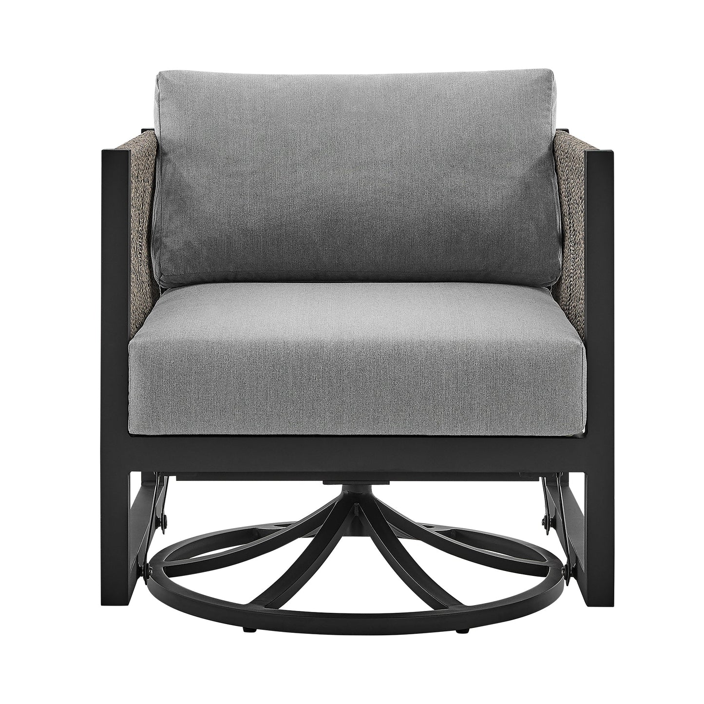Outdoor Swivel Glider Lounge Chair Aluminum Black Gray Cushion 360 Degree