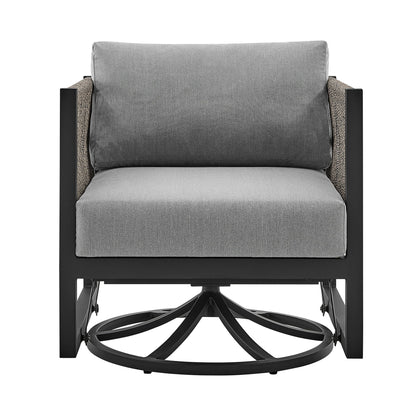 Outdoor Swivel Glider Lounge Chair Aluminum Black Gray Cushion 360 Degree