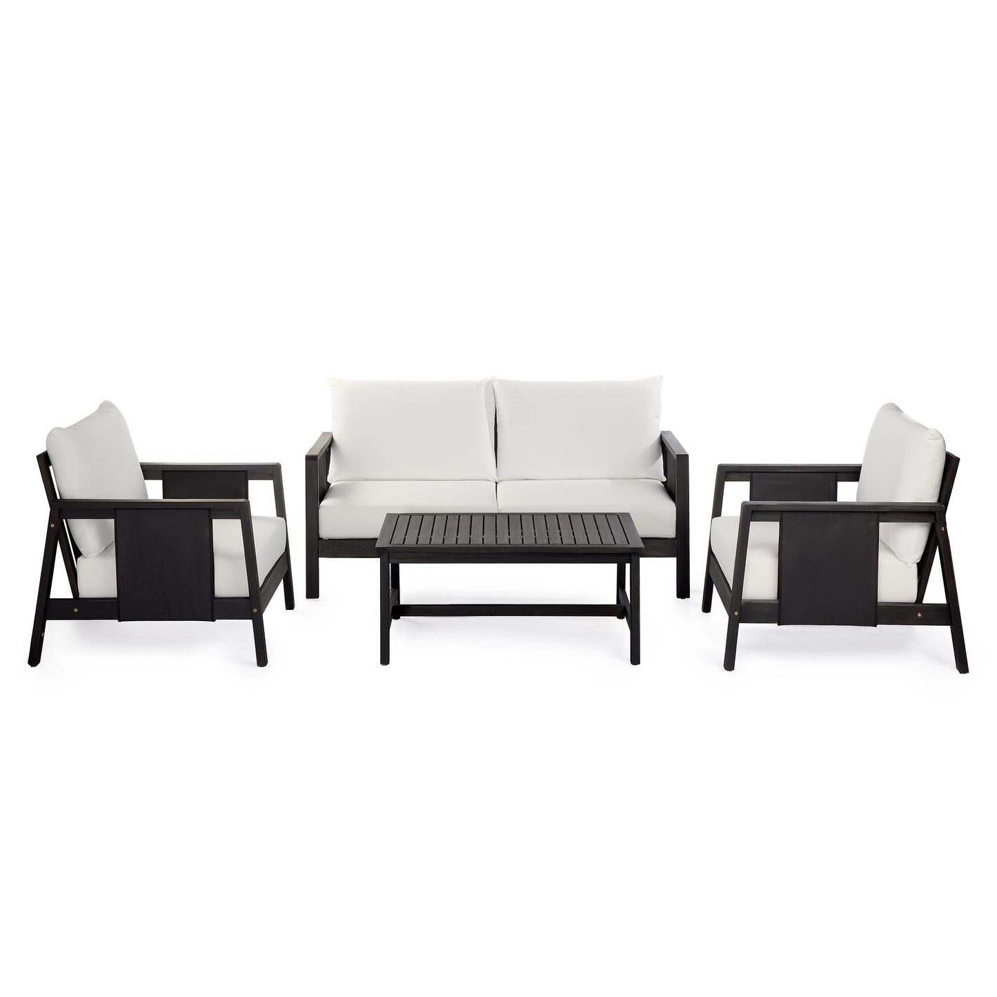 Outdoor Sofa Set Acacia Wood Textilene 4 Piece Gray White Seats 4
