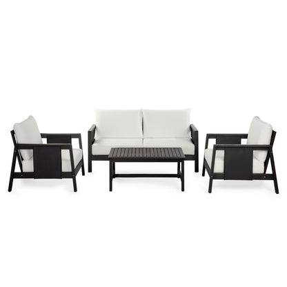 Outdoor Sofa Set Acacia Wood Textilene 4 Piece Gray White Seats 4