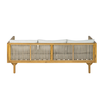 Outdoor Daybed Set Acacia Wood Rope 3 Seater Chaise Lounge