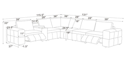 Sectional Sofa Modular Leather Match Ginger 6 Seat Reclining 131 In