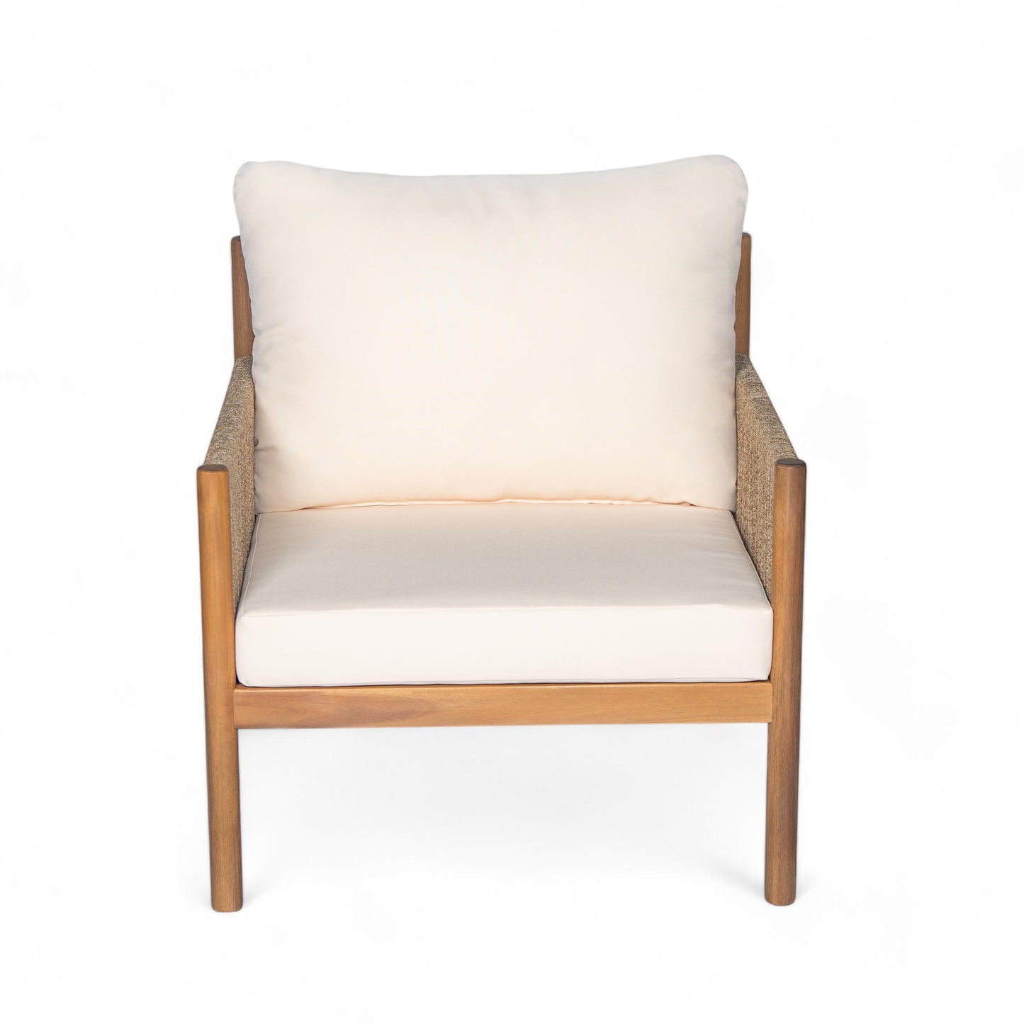 Outdoor Lounge Chair Solid Wood Teak Woven Polyester Cushion Set of 2