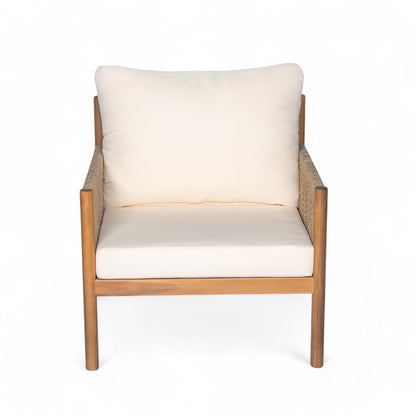 Outdoor Lounge Chair Solid Wood Teak Woven Polyester Cushion Set of 2