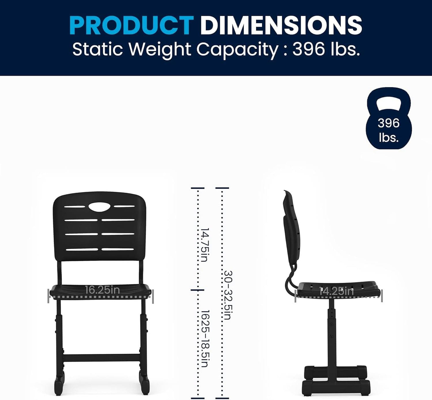 Adjustable Height Black Classroom Chair With Pedestal Frame