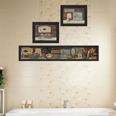 "Country Bath II Collection" Framed Wall Art by Pam Britton | Rustic Bathroom Print, Black Frame