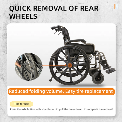 Wheelchair Manual Transport Folding Aluminum 20 In Seat 275 LB Black Gray
