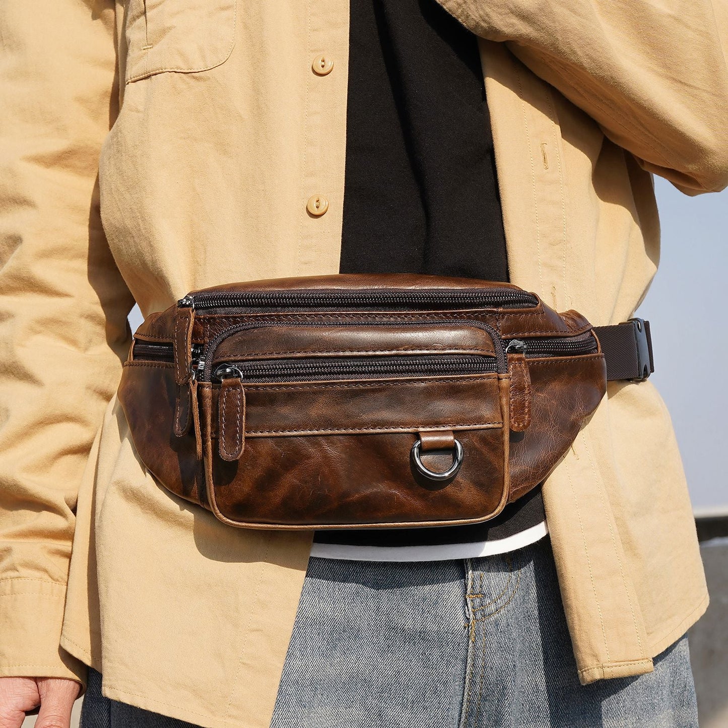 High-end Full-grain Leather Chest Bag