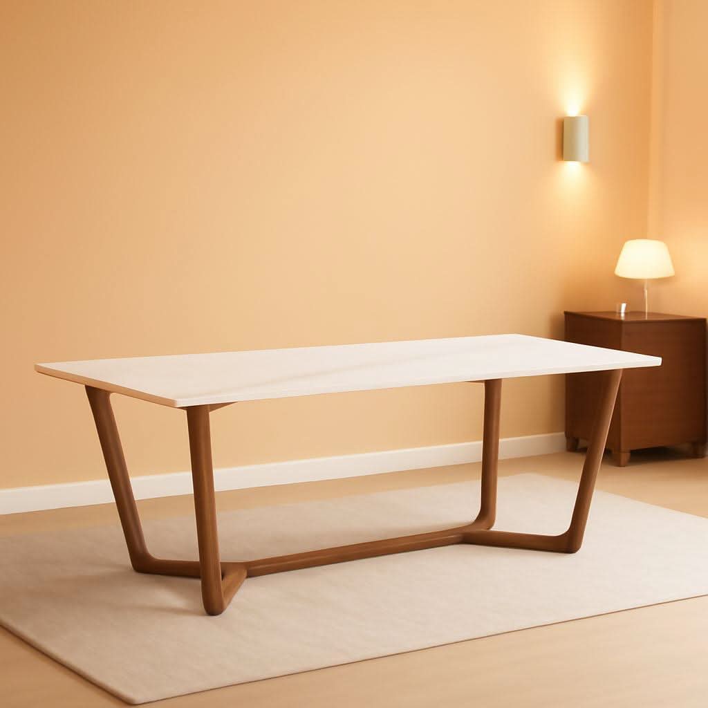 Adelaide Calacatta Quartz Dining Table Walnut Base