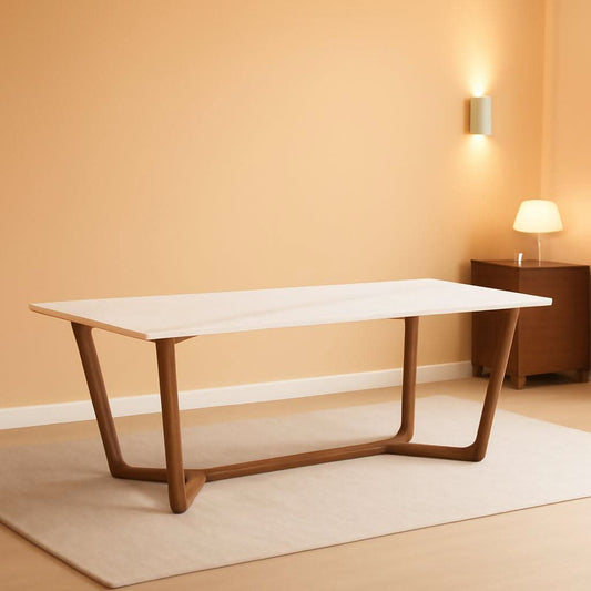 Adelaide Calacatta Quartz Dining Table Walnut Base