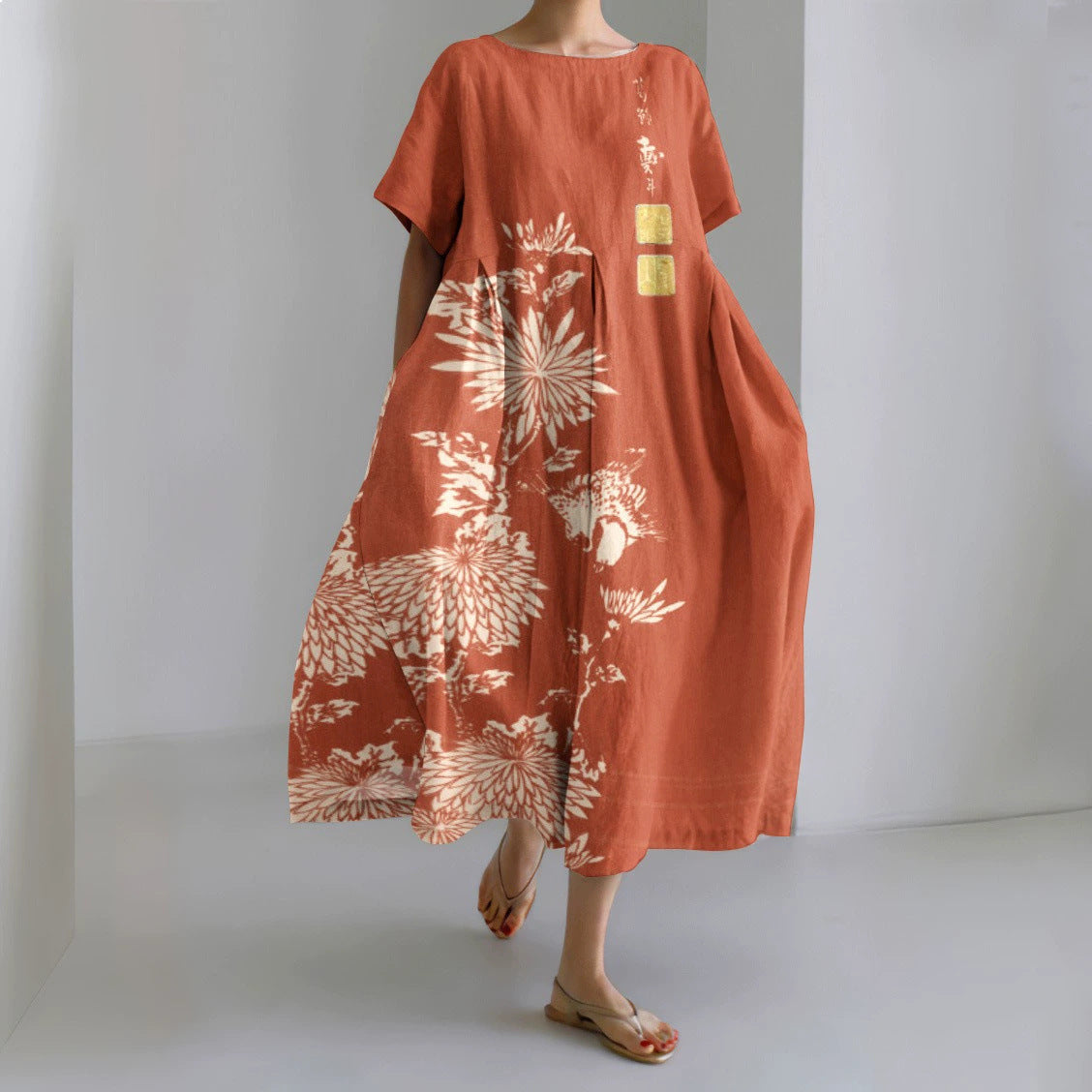 3D Digital-Print Short-Sleeve Casual Dress