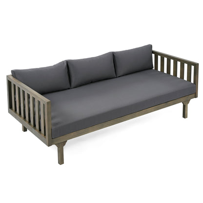 Outdoor Daybed Set Acacia Wood Gray 3 Seater Chaise