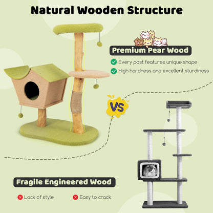 43 Inch Wooden Cat Tree with Padded Top Perch-Green
