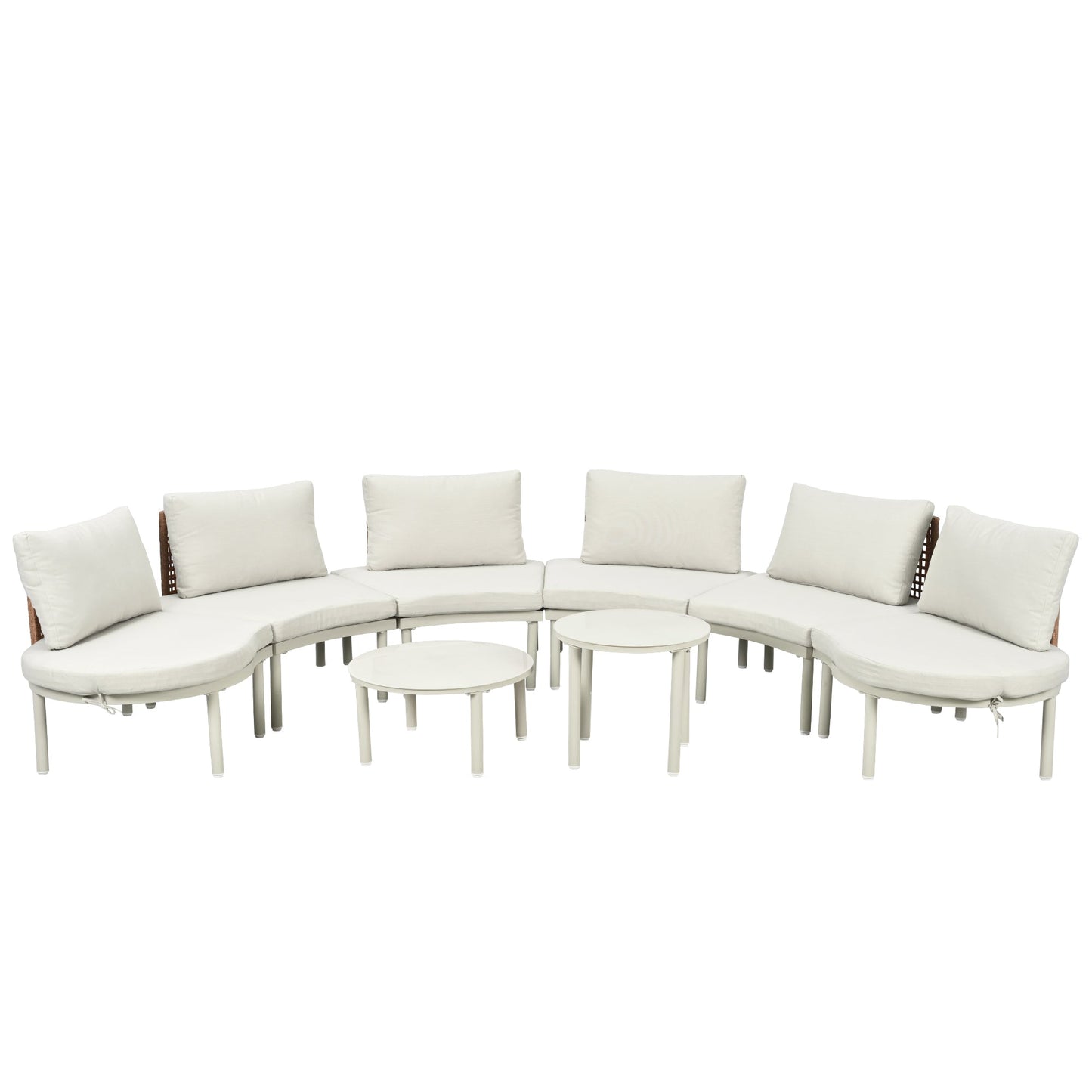 Outdoor Sectional Set PE Wicker Aluminum Beige Half Moon 8 Piece