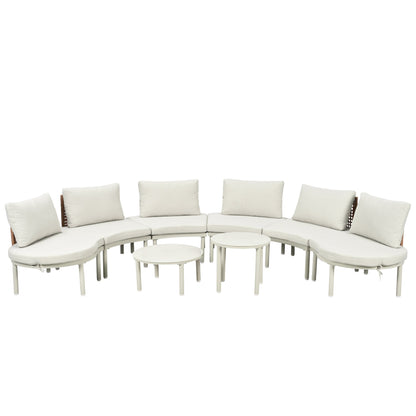 Outdoor Sectional Set PE Wicker Aluminum Beige Half Moon 8 Piece