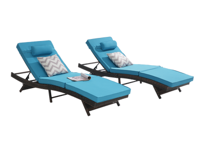 Outdoor Reclining Lounge Chair PE Rattan Light Blue Set of 2