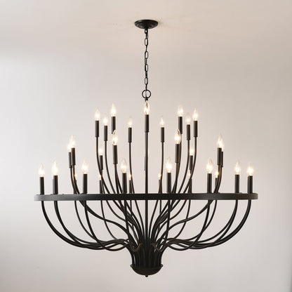 Chandelier 36-Light Black Industrial Iron Candle Farmhouse Pendant