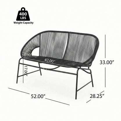 Outdoor Loveseat PE Rattan Iron Black UV Resistant No Cushion 52in