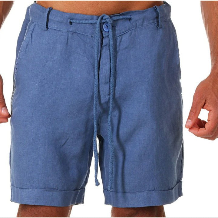 Mens Sports Running Fitness Shorts Solid-Color Casual Pants With Drawstring